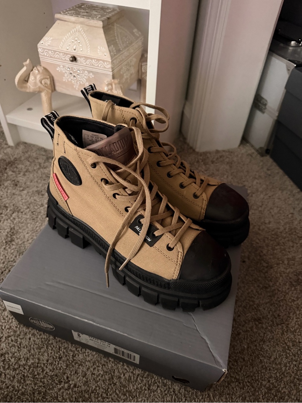 Palladium Khaki Canvas High-Top Boots with Black Sole